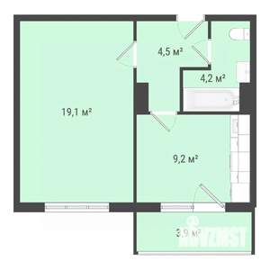 1-к квартира, строящийся дом, 37м2, 9/10 этаж