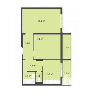 2-к квартира, строящийся дом, 56м2, 10/10 этаж