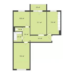 3-к квартира, строящийся дом, 77м2, 6/10 этаж