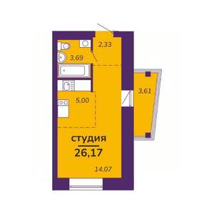 Студия квартира, вторичка, 26м2, 3/9 этаж