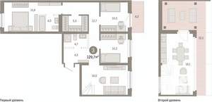3-к квартира, вторичка, 130м2, 7/17 этаж