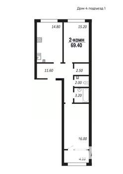 2-к квартира, строящийся дом, 69м2, 13/14 этаж