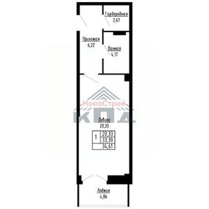1-к квартира, строящийся дом, 35м2, 7/16 этаж