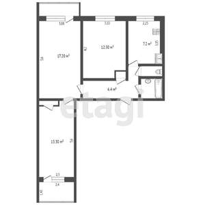 3-к квартира, вторичка, 60м2, 1/9 этаж