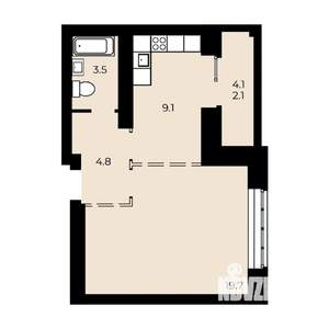 1-к квартира, строящийся дом, 39м2, 5/15 этаж