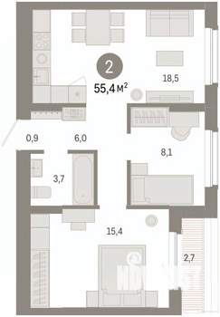 2-к квартира, вторичка, 55м2, 8/8 этаж