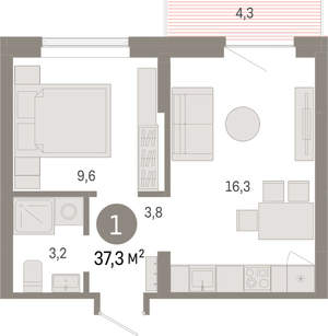 1-к квартира, вторичка, 37м2, 7/9 этаж