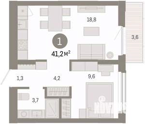 1-к квартира, вторичка, 41м2, 3/16 этаж