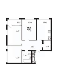 3-к квартира, вторичка, 76м2, 15/16 этаж
