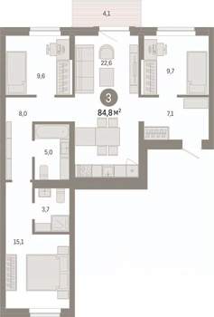 3-к квартира, вторичка, 85м2, 6/17 этаж