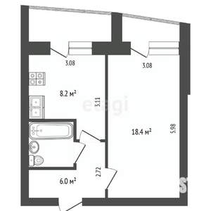 1-к квартира, вторичка, 36м2, 5/9 этаж