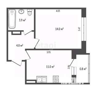 1-к квартира, вторичка, 34м2, 1/10 этаж