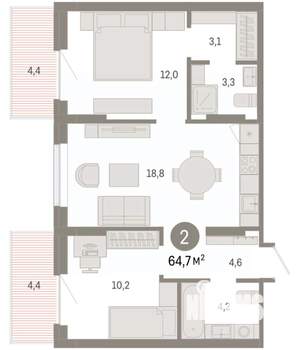 2-к квартира, вторичка, 65м2, 4/9 этаж