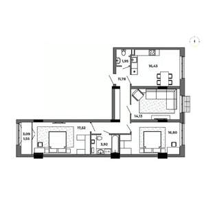 3-к квартира, строящийся дом, 84м2, 4/8 этаж