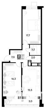 2-к квартира, вторичка, 65м2, 20/21 этаж