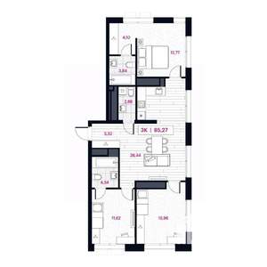3-к квартира, строящийся дом, 85м2, 12/15 этаж