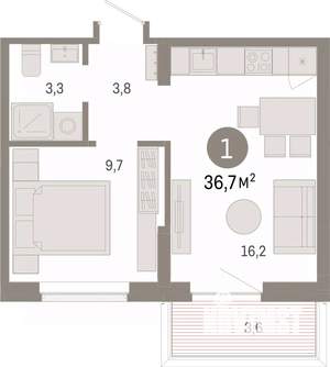 1-к квартира, вторичка, 37м2, 2/17 этаж