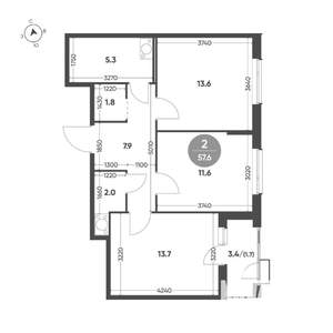 2-к квартира, вторичка, 58м2, 3/11 этаж