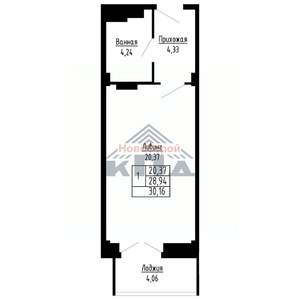 1-к квартира, строящийся дом, 30м2, 3/16 этаж