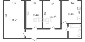 3-к квартира, вторичка, 83м2, 4/4 этаж