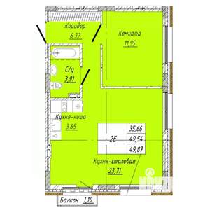 1-к квартира, строящийся дом, 50м2, 5/8 этаж