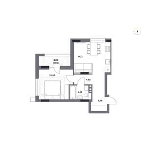 1-к квартира, строящийся дом, 48м2, 3/12 этаж
