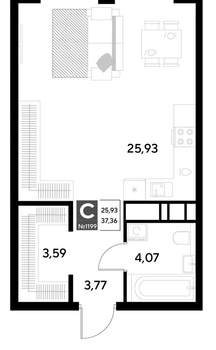 Студия квартира, строящийся дом, 37м2, 13/21 этаж