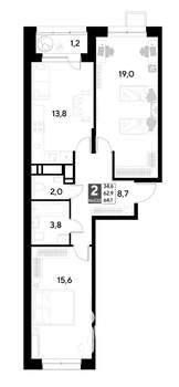 2-к квартира, строящийся дом, 64м2, 12/21 этаж