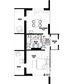 1-к квартира, строящийся дом, 57м2, 9/16 этаж