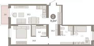 2-к квартира, вторичка, 71м2, 2/17 этаж