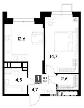 1-к квартира, вторичка, 39м2, 15/21 этаж