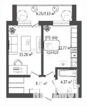 1-к квартира, строящийся дом, 45м2, 6/16 этаж