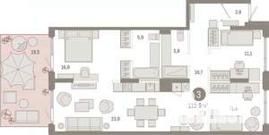 3-к квартира, вторичка, 114м2, 1/9 этаж