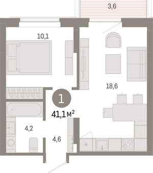 1-к квартира, вторичка, 41м2, 3/9 этаж