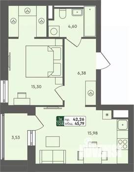 1-к квартира, строящийся дом, 46м2, 5/7 этаж