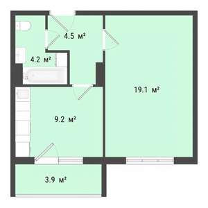 1-к квартира, строящийся дом, 37м2, 2/3 этаж