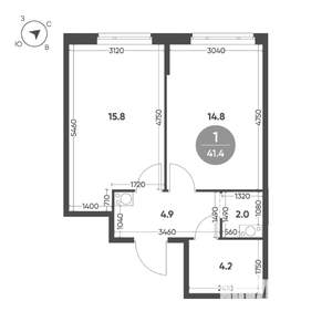 1-к квартира, вторичка, 41м2, 7/8 этаж