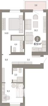 2-к квартира, вторичка, 67м2, 2/9 этаж