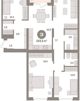 3-к квартира, вторичка, 103м2, 8/16 этаж
