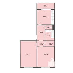 3-к квартира, строящийся дом, 77м2, 1/9 этаж