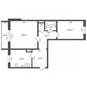 2-к квартира, вторичка, 59м2, 4/10 этаж