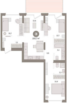 3-к квартира, вторичка, 103м2, 2/16 этаж