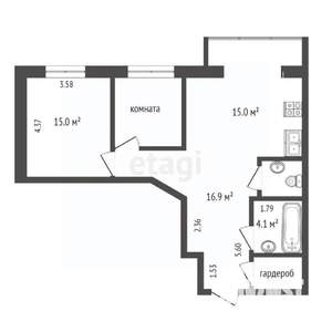2-к квартира, вторичка, 70м2, 4/14 этаж