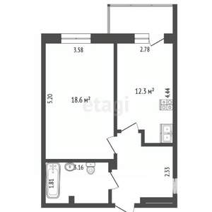 1-к квартира, вторичка, 44м2, 2/9 этаж