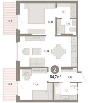 2-к квартира, вторичка, 65м2, 4/9 этаж
