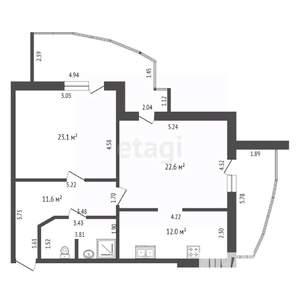 2-к квартира, вторичка, 76м2, 3/6 этаж