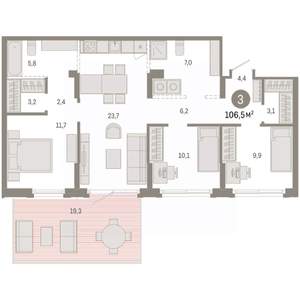 3-к квартира, вторичка, 107м2, 1/9 этаж