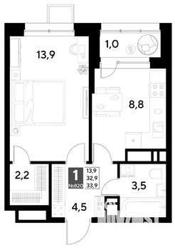 1-к квартира, вторичка, 34м2, 2/21 этаж
