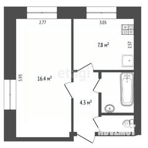 1-к квартира, вторичка, 33м2, 2/5 этаж