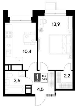 1-к квартира, строящийся дом, 35м2, 4/21 этаж